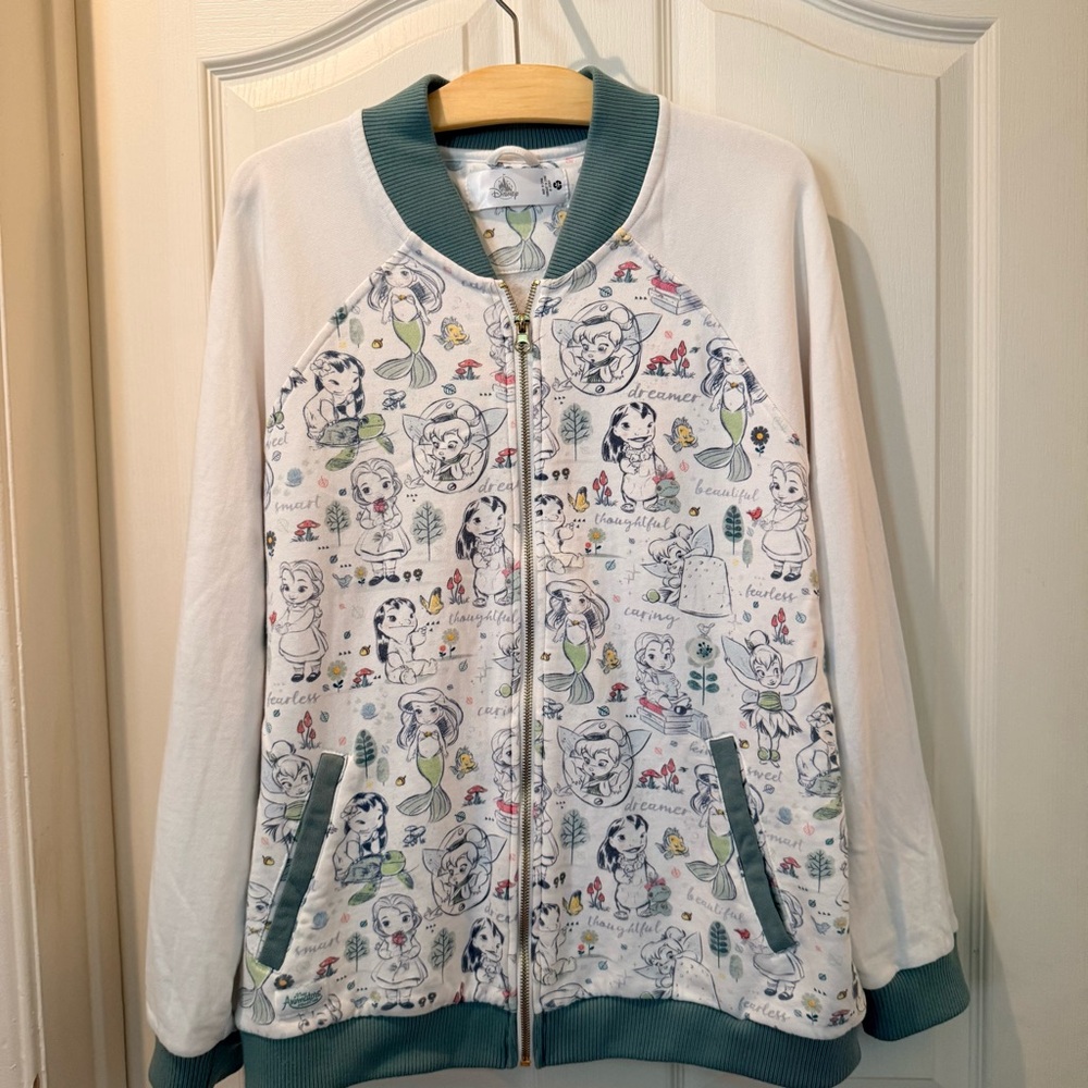 Disney Animation Studio White Zip-Up Jacket with baby princess art work. NWOT